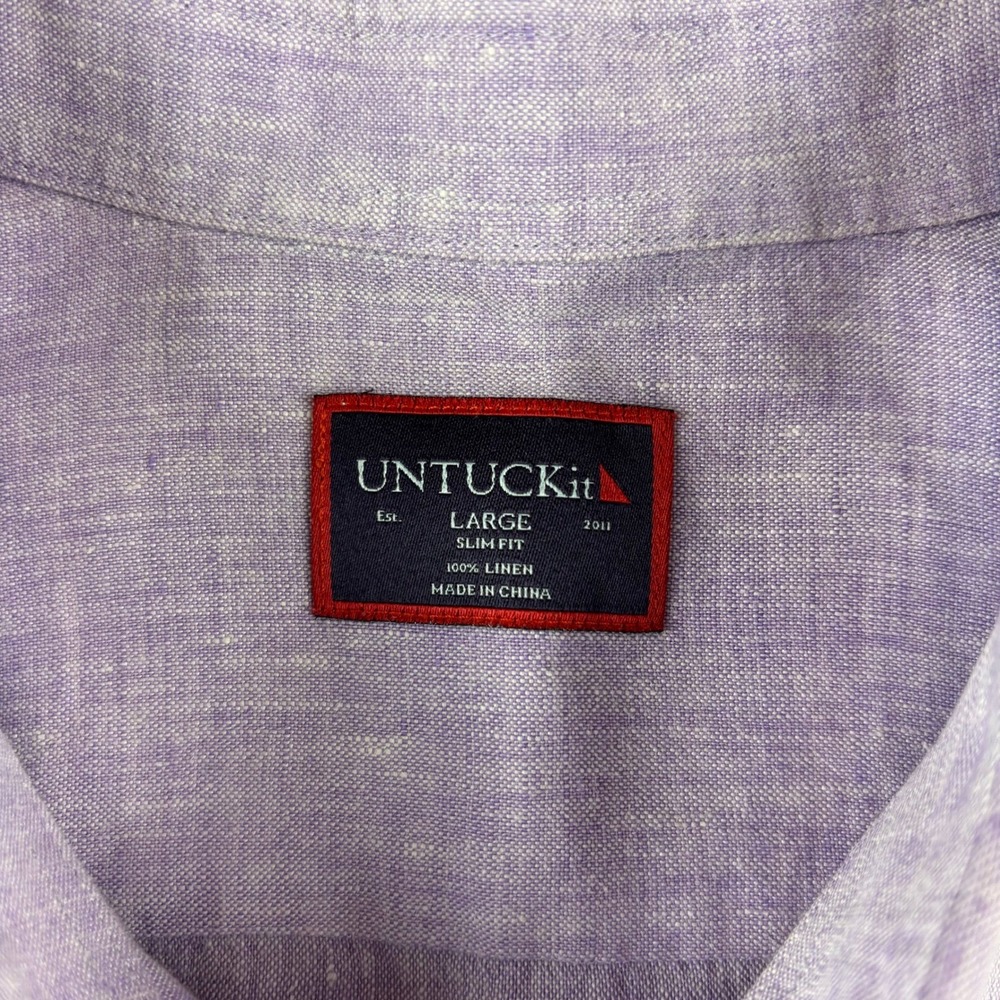 UNTUCKit Selegas Men's‎ Large Purple Linen Button Down Shirt Long Sleeve Casual - Picture 5 of 10